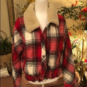 Splendid Size Large Plaid Bomber Jacket With Sherpa Collar
